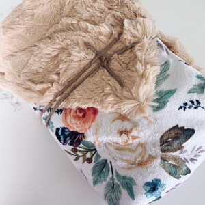 Bohemian floral minky lovey Autumn and winter boho floral designs. baby blanket and throw