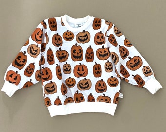 Pumpkin Sweatshirt for Toddler, Neutral Aesthetic Halloween Outfit for Girl, Gender Neutral Boho Fall Outfit, Modern Handmade Crewneck Top