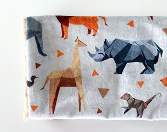 Safari Baby Blanket, Zoo Animal Nursery, Minky Stroller Blanket, Baby Shower Gift Boy, Elephant Nursery, Giraffe Blanket, Origami Baby