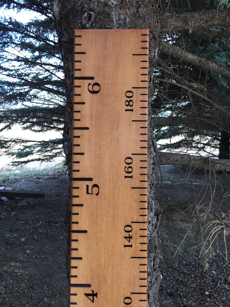 engraved wood ruler growth chart inches metric life size etsy