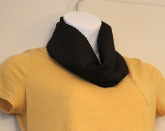 Chunky Black Diamond Pattern Half-Length Jersey Knit Infinity Scarf - cute, warm, black, patterned,