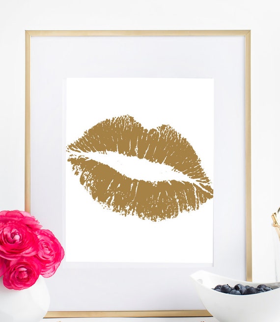 Gold Lips Art Print Faux Gold Wall Art Print Chic Home Etsy