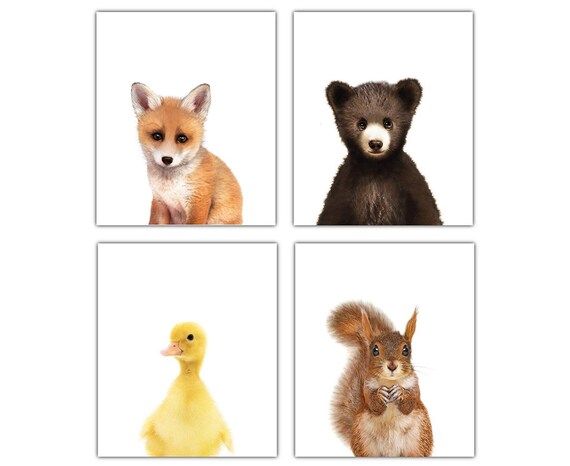 Ensemble De 4 Sans Cadre Bois Bebe Animaux Pepiniere Decor Etsy