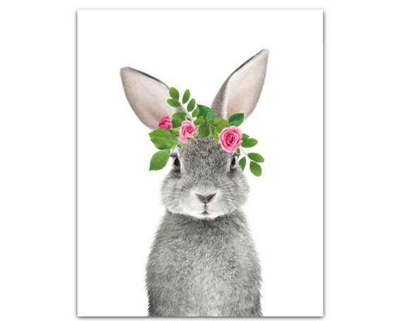 Sans Cadre Bebe Lapin Avec Couronne Florale Bebe Animaux Etsy