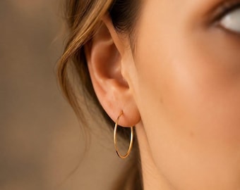 18K Gold Plated Minimalist Hoop Earrings | Lightweight Round Hoops for Women