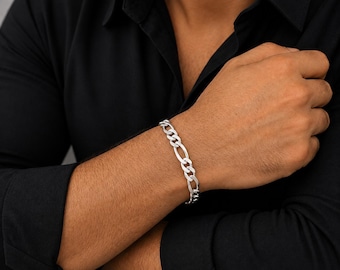 Figaro-Kettenarmband aus 925er Sterlingsilber, minimalistischer Unisex-Schmuck für jeden Tag