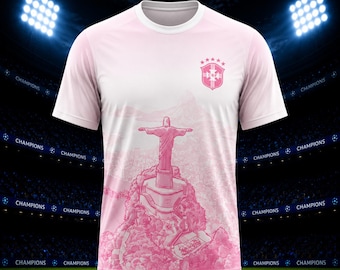 Brazil Pink Football Jersey | CBF Soccer Shirt | Rio Fan Kit | Christ the Redeemer Special Edition | Brazil Pink Concept Soccer Jersey