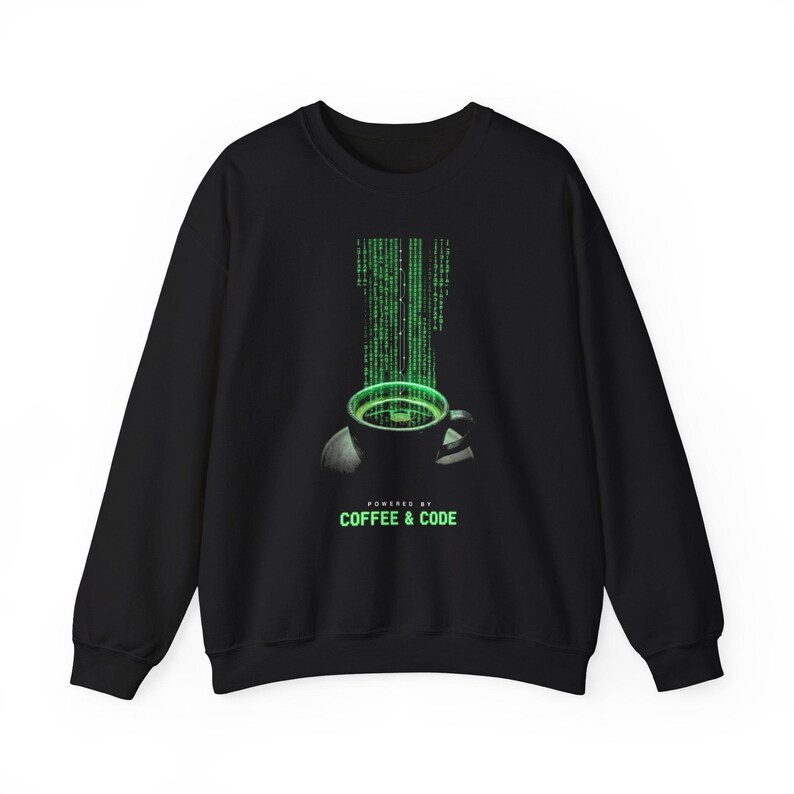 Coffee & Code sweatshirt | Programmer Coder Coffee Cup Matrix design image 1