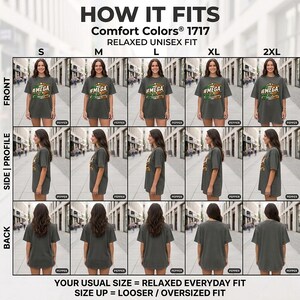 How the "#MEGA Make Europe Great Again" Ireland T-shirt by SarcasmArt fits: front, side and back views in sizes S to 2XL – your usual size for a relaxed everyday fit, size up for oversized.
