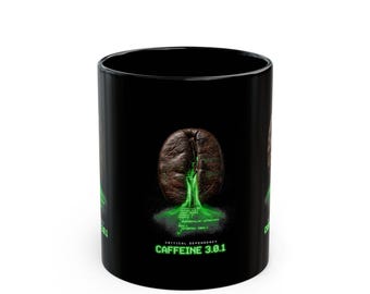 Caffeine 3.0 Coffee Bean SciFi Design Mug | Black Ceramic