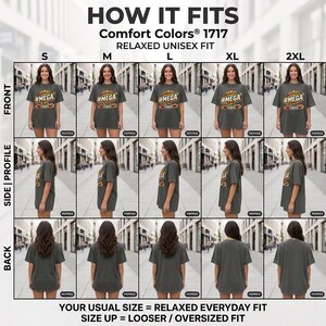 How the "#MEGA Make Europe Great Again" Rainbow Pride T-shirt by SarcasmArt fits: front, side and back views in sizes S to 2XL – your usual size for a relaxed everyday fit, size up for oversized.