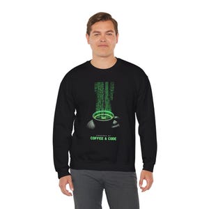 Coffee & Code sweatshirt | Programmer Coder Coffee Cup Matrix design image 4