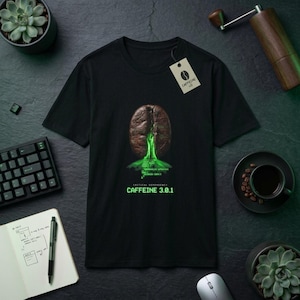 Programmer Shirt, Caffeine 3.0.1 Coffee Bean Tee, Funny Coder Gift, SciFi Coffee Shirt for Software Developers, Gift for Him, Geek Tee