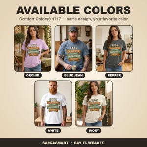 Available colors of the "I Can Explain It to You, But I Can't Understand It for You" sarcastic teacher T-shirt by SarcasmArt: Orchid, Blue Jean, Pepper, White and Ivory, all with the same vintage banner print.