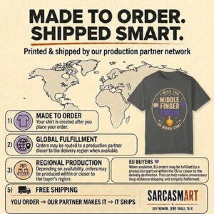 Made to order, shipped smart: the "I Miss the Middle Finger Emoji in Work Chat" sarcastic office T-shirt by SarcasmArt is printed and shipped by our production partner network with regional production, global fulfillment and free shipping.