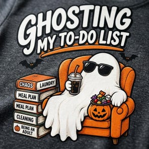 Funny Ghosting To-Do List Shirt, Retro Halloween Procrastinator Tee (Dark Heather), Funny Ghost Halloween Gift, Sarcastic Shirt
