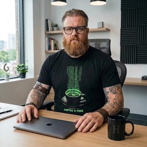 Coffee & Code T-Shirt | Matrix Binary Coffee Tech Tee