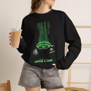 Coffee & Code sweatshirt | Programmer Coder Coffee Cup Matrix design image 2