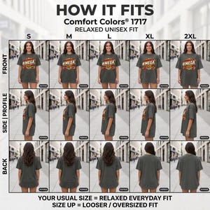 How the "#MEGA Make Europe Great Again" Spain T-shirt by SarcasmArt fits: front, side and back views in sizes S to 2XL – your usual size for a relaxed everyday fit, size up for oversized.