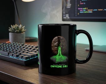 Programmer Mug, Caffeine 3.0.1 Coffee Bean Mug, Funny Coder Gift, SciFi Coffee Cup for Software Developers, Gift for Him, Geek Coffee Mug