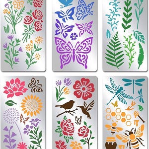 6 Pcs Plant Metal Stencils, Flower Insect Journal Stencils, Wood Templates for Carving Drawing Engraving DIY Crafts