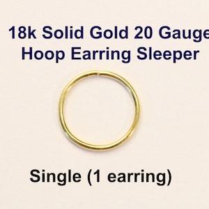 Yellow Gold 18k solid, not plated or filled Hoop Earring 20 ga Cartilage Tragus Helix Nose Ring Small Tiny Catchless Seamless Little Sleeper