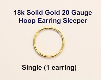 Yellow Gold 18k solid, not plated or filled Hoop Earring 20 ga Cartilage Tragus Helix Nose Ring Small Tiny Catchless Seamless Little Sleeper