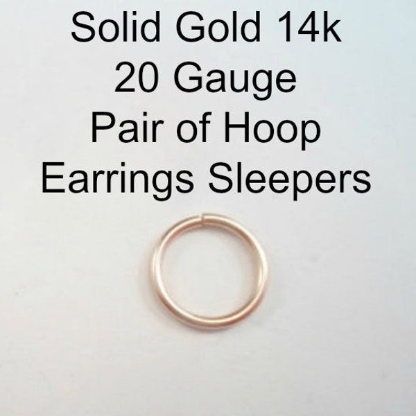 Yellow Gold 14k solid, not plated or filled Hoop Earrings PAIR Cartilage Tragus Helix Nose Ring Small Tiny Catchless Seamless Little Sleeper