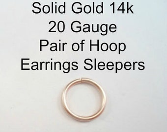 Yellow Gold 14k solid, not plated or filled Hoop Earrings PAIR Cartilage Tragus Helix Nose Ring Small Tiny Catchless Seamless Little Sleeper