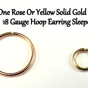 Boucle d'oreille simple anneau, oreille, Cartilage, nez, lèvres, en fil de vrai Or Jaune OU Rose 14k, 18 Gauge (1 mm).