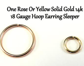 Yellow OR Rose Gold 14k Solid, not plated or filled Hoop Earring Cartilage Tragus Helix Nose Small Tiny Catchless Seamless Little Sleeper