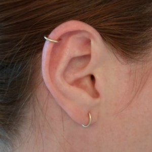 Yellow Gold filled Hoop Earrings 16 GAUGE PAIR Cartilage Tragus Helix Eyebrow Nose Ring   Catchless Seamless Sleeper Hypoallergenic