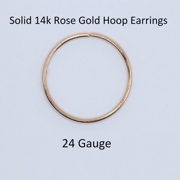 Boucles d'oreille simple anneau, oreille, Cartilage, nez, or rose ou jaune véritable 14k Hypoallergénique. Sans Nickel 24 Gauge (0.5mm)