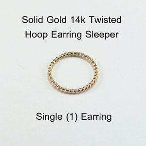 Yellow OR Rose Gold 14k solid, not plated or filled TWISTED Hoop Earring 20ga Cartilage Tragus Helix Nose Ring Catchless Seamless Sleeper