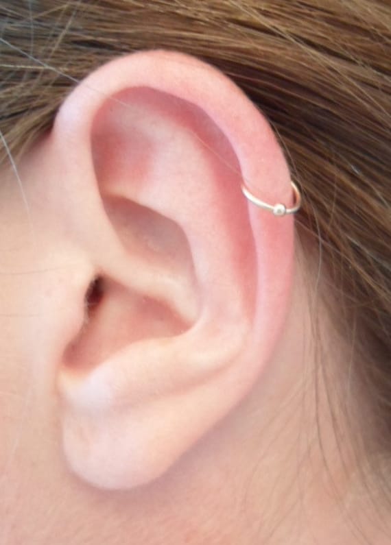 Yellow Gold Filled Hoop Earring BEAD BALL Cartilage Tragus Helix