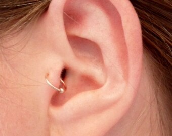 Simple loop Ear cuff, ROSE PINK Gold Filled 14 k with BEAD, Tragus, nose, Lip. Cartilage, fake piercing. No Pierced ear cuff.