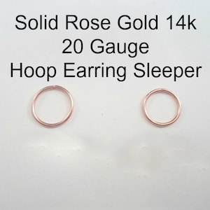 ROSE Gold 14k solid, not plated or filled Hoop Earring 20 ga Cartilage Tragus Helix Nose Ring Small Tiny Catchless Seamless Little Sleeper