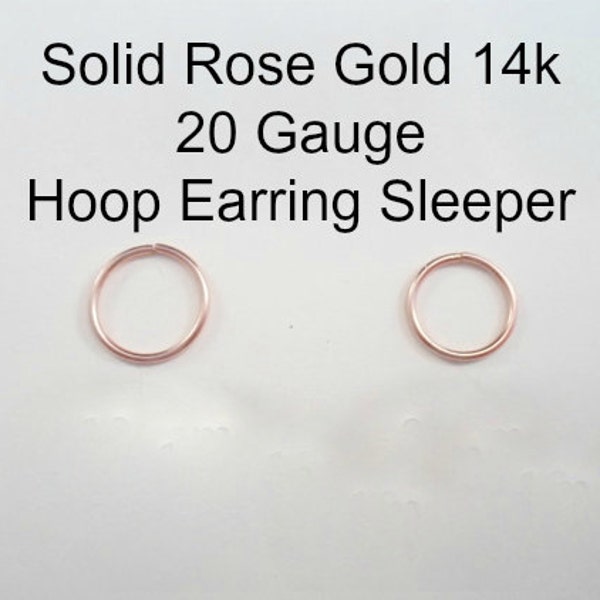 ROSE Gold 14k solid, not plated or filled Hoop Earring 20 ga Cartilage Tragus Helix Nose Ring Small Tiny Catchless Seamless Little Sleeper