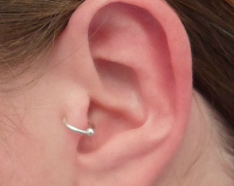 Simple loop Ear cuff with bead ball, Silver plated. Tragus, nose, Cartilage. No Pierced ear cuff.