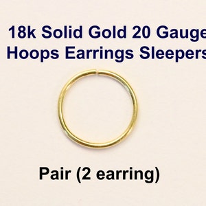 Paire de Boucles d'oreille simple anneau, oreille, Cartilage, nez, lèvres, en fil d'Or Jaune massif 18k.