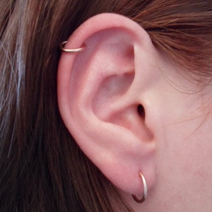 Pink Rose Gold Hoop Earring 16 GAUGE Cartilage Tragus Helix Eyebrow Nose Ring Catchless Seamless Little Sleeper Hypoallergenic.