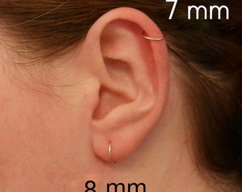 Pink Rose Gold Hoop Earring Cartilage Tragus Helix Eyebrow Nose Ring Small Tiny Catchless Seamless Little Sleeper Hypoallergenic.