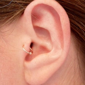Pink Rose Gold Hoop Earring + BALL Cartilage Tragus Helix Eyebrow Nose Ring Small Tiny Catchless Seamless Little Sleeper Hypoallergenic.