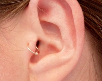 Pink Rose Gold Hoop Earring + BALL Cartilage Tragus Helix Eyebrow Nose Ring Small Tiny Catchless Seamless Little Sleeper Hypoallergenic.