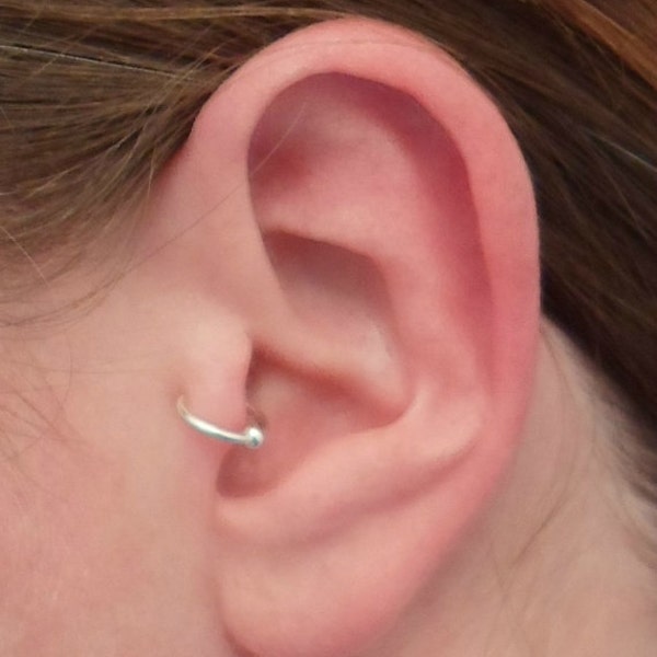 ALL Sterling Silver Simple loop EARRING with bead. Tragus, helix, nose. Cartilage. Pierced ear cuff. Hypoallergenic.