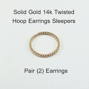 Yellow or Rose SOLID 14K Gold TWISTED Earrings PAIR 20 gauge Cartilage Tragus Helix Nose Ring Small Tiny Catchless Seamless Sleeper