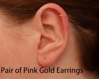 Pink Rose Gold Hoop Earrings PAIR Cartilage Tragus Helix Eyebrow Nose Ring Small Tiny Catchless Seamless Little Sleeper Hypoallergenic