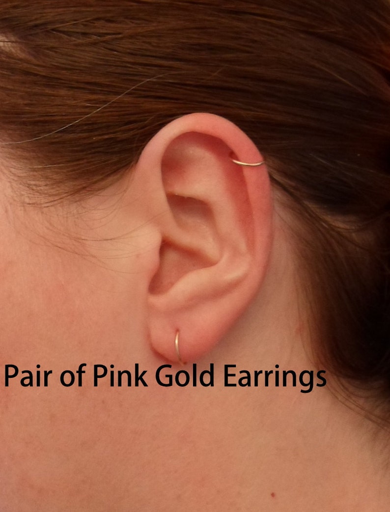 Boucles d'oreille simple anneau, PAIRE, oreille, Cartilage, nez, lèvres, en fil d'Or ROSE. Hypoallergénique. image 1