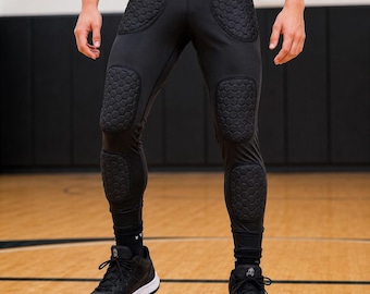 VLORT Padded Sports Leggings, 6 Zone Impact Protection Basketball Training Base Layer (Free Headband)