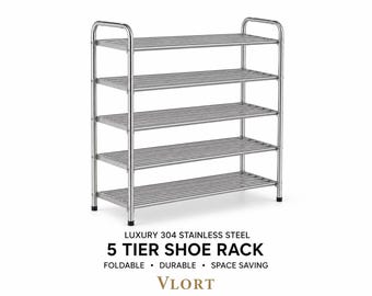 Zapatero de 5 niveles / Zapatero plegable de acero inoxidable 304 / Almacenamiento de zapatos para la entrada / Zapatero de metal / Estante para zapatos de alta resistencia